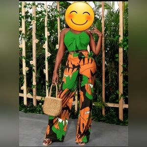 FREE W/ ANY $6 PURCHASE Shein Sxy two piece green tropical print outfit